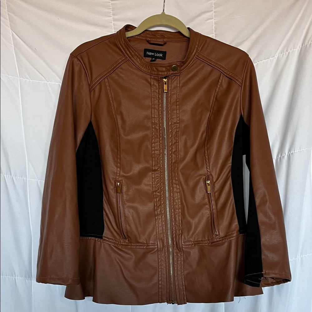 New Look Brown Faux Leather Moto Jacket size XL